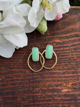 Load image into Gallery viewer, Variscite & Brass Hoop Studs