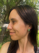 Load image into Gallery viewer, Variscite &amp; Brass Hoop Studs
