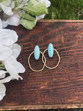 Load image into Gallery viewer, Turquoise &amp; Brass Hoop Studs
